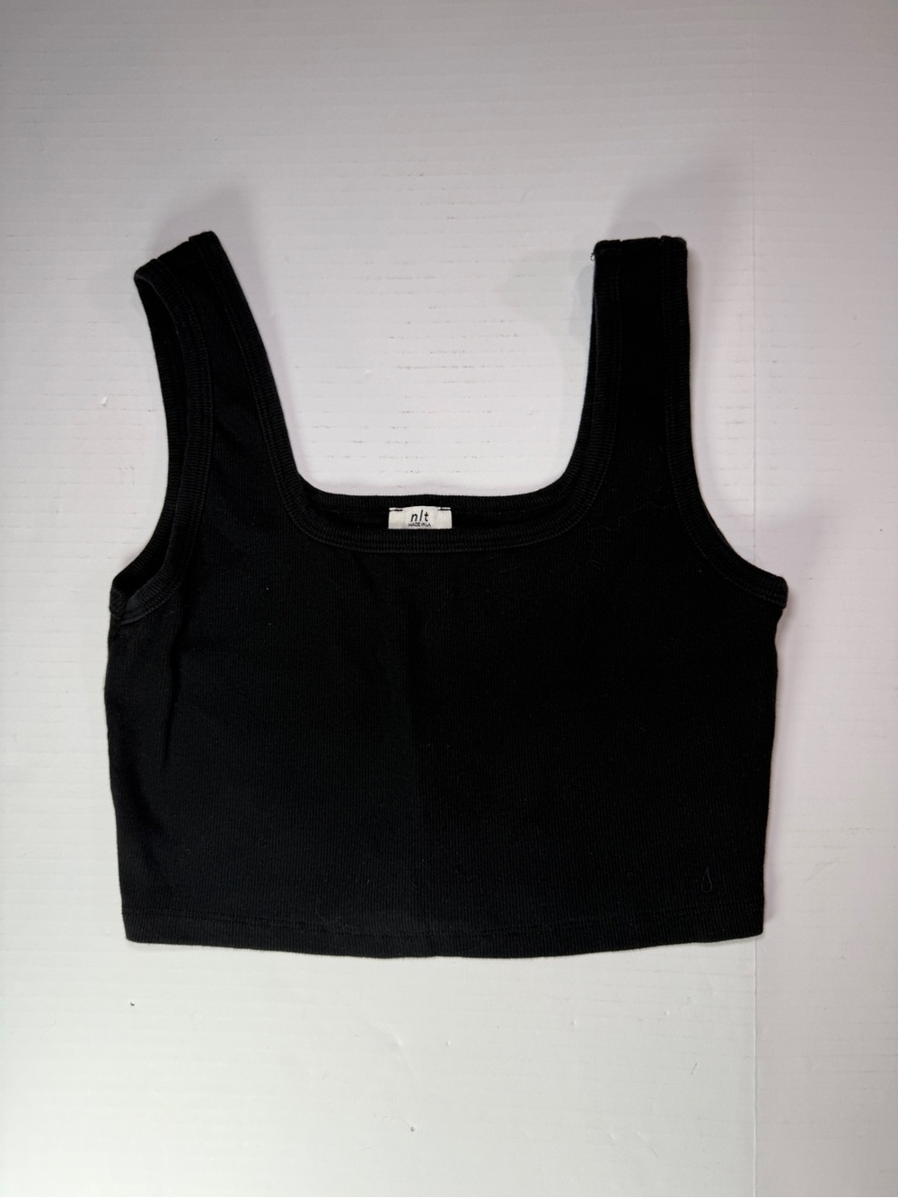 nlt Black Ribbed Square-Neck Crop Tank